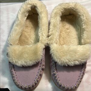 J. Crew Pink Suede Slippers with Soft Cream Lining